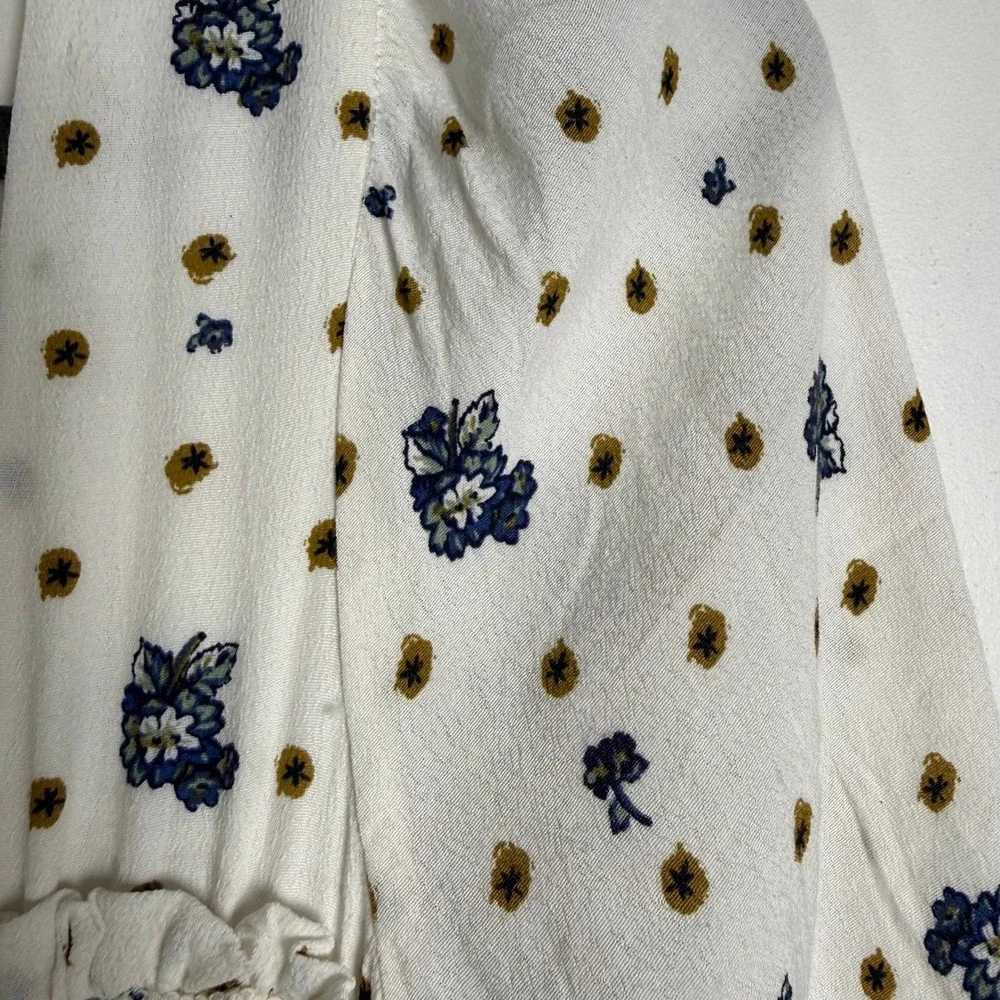 Free People‎ Two Faces Mini Dress XS White Floral Long Sleeve Boho Cottagecore